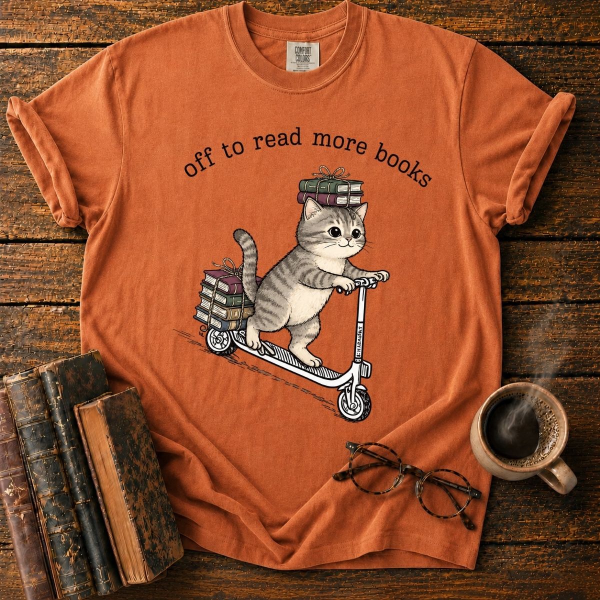 Kitten Scoots Off to Read More Books T-Shirt