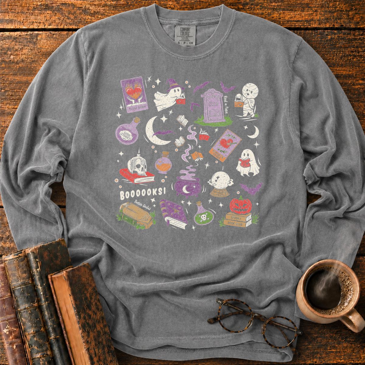 Booooks Spooky Halloween Doodles LS T-Shirt