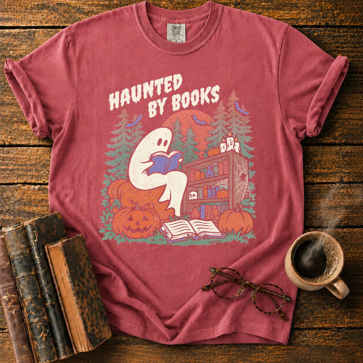 Haunted by Books Ghost Halloween T-Shirt