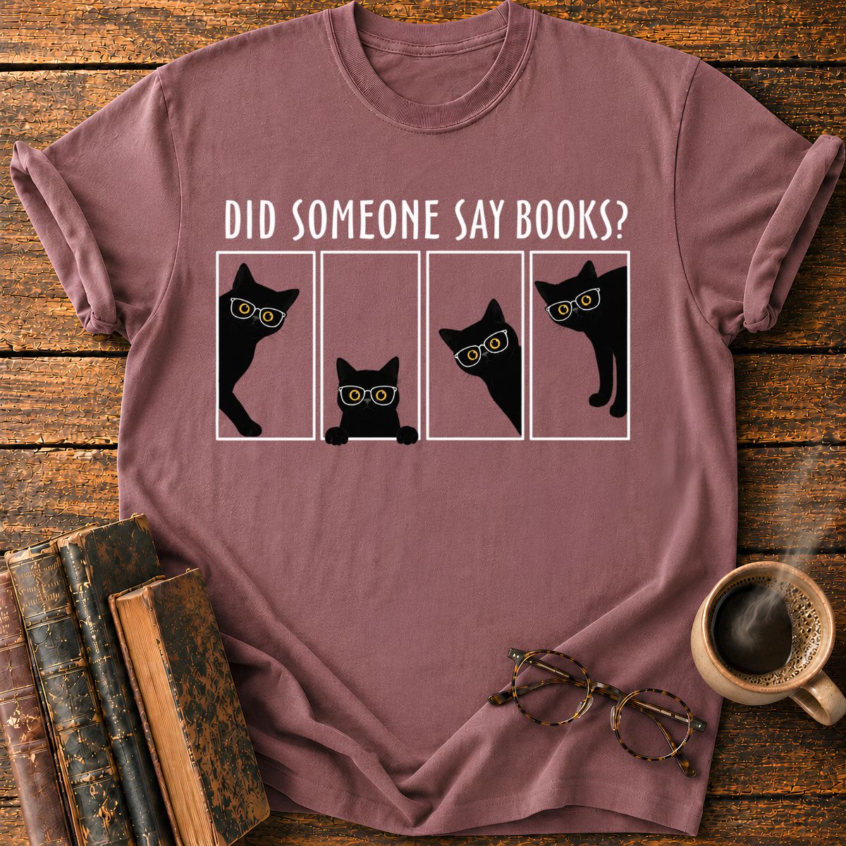 Bookish Cats in Comic Panels T-Shirt