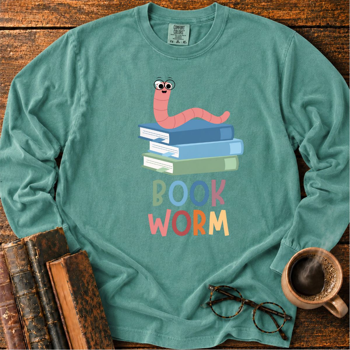 Cute Bookworm Book Stack LS T-Shirt