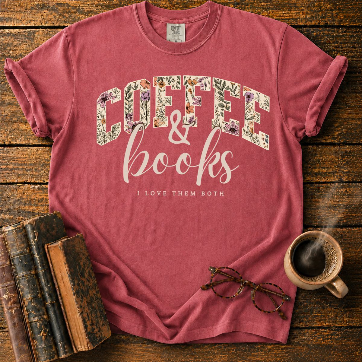 Coffee & Books Floral T-Shirt