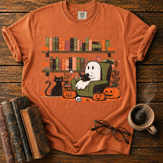 Ghost Library Reading Books Halloween T-Shirt