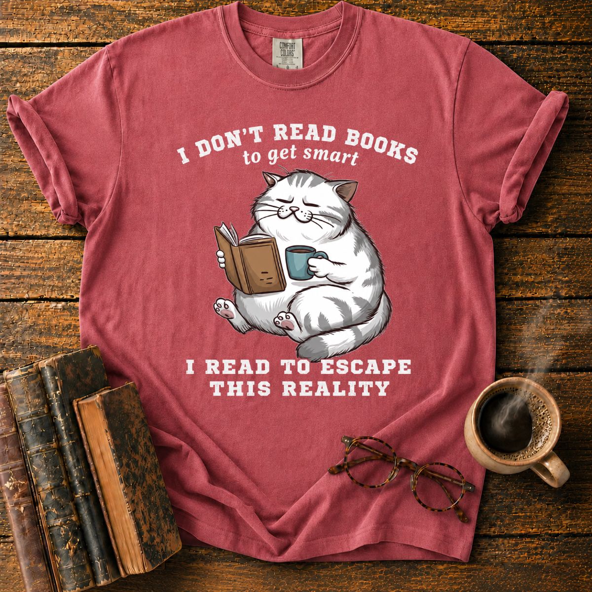 Cozy Cat Reading Escape T-Shirt