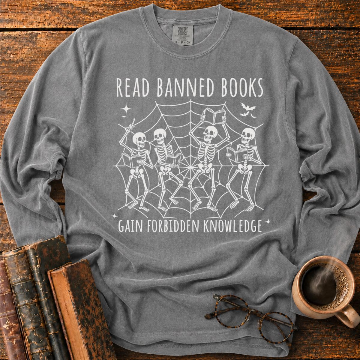 Dancing Skeletons Reading Banned Books Long Sleeve T-Shirt