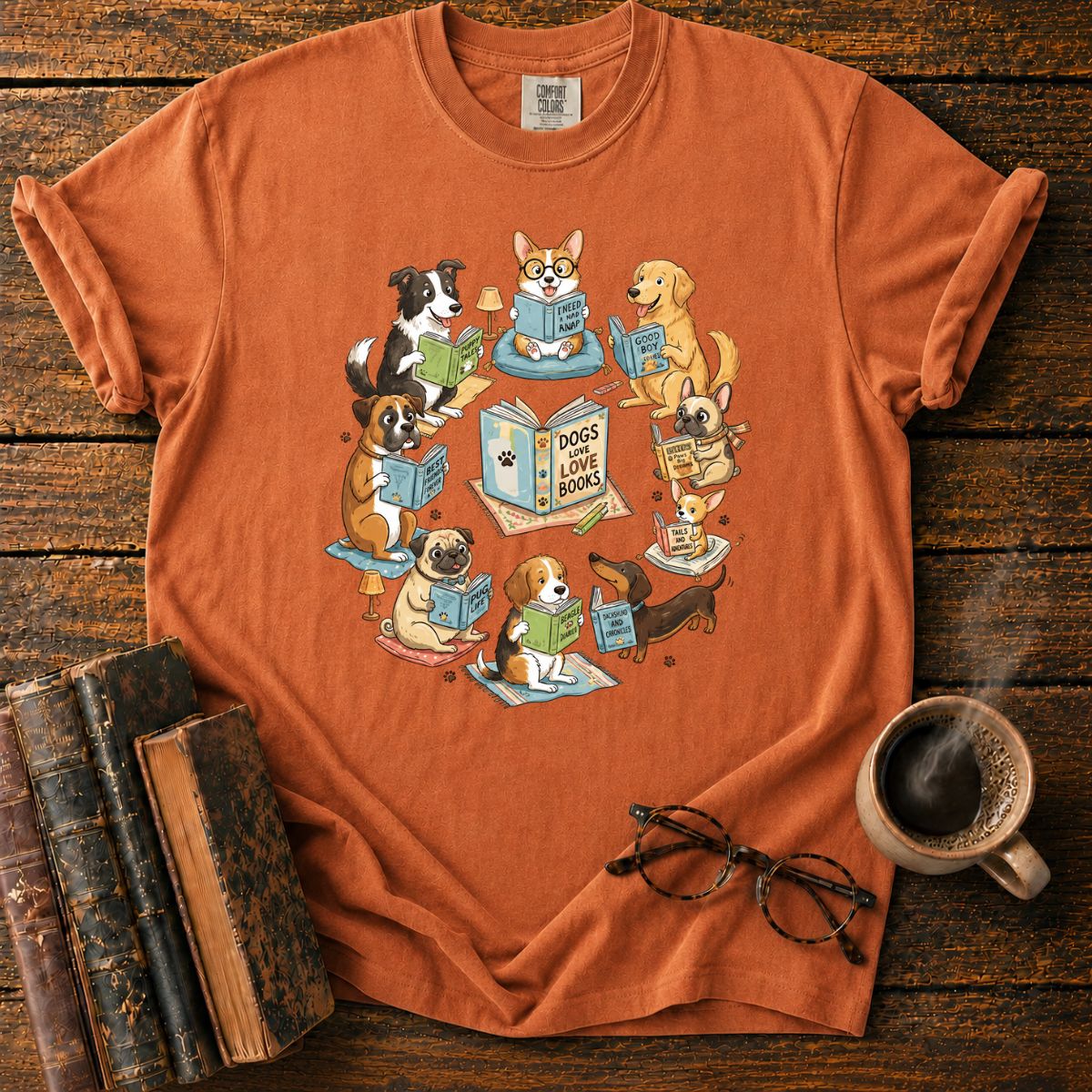 Cozy Dogs in a Reading Circle T-Shirt
