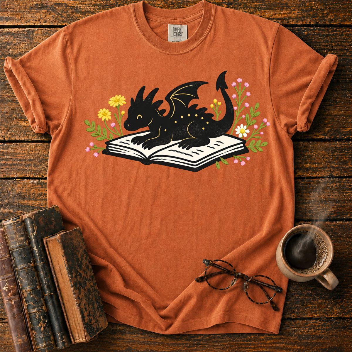 Dragon Reading Among Flowers T-Shirt