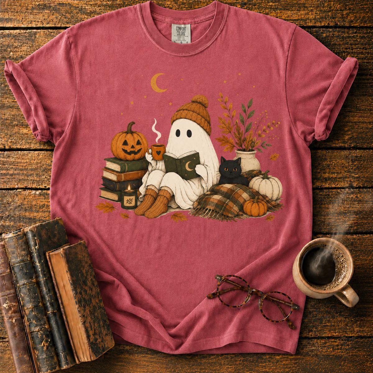 Ghost’s Autumn Reading Book T-Shirt