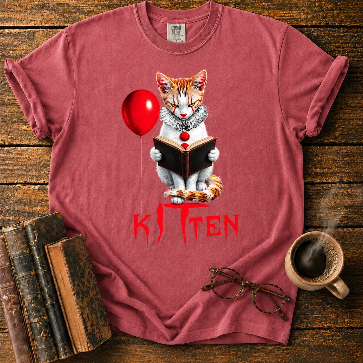 Clown Cat Reading a Vintage Book T-Shirt