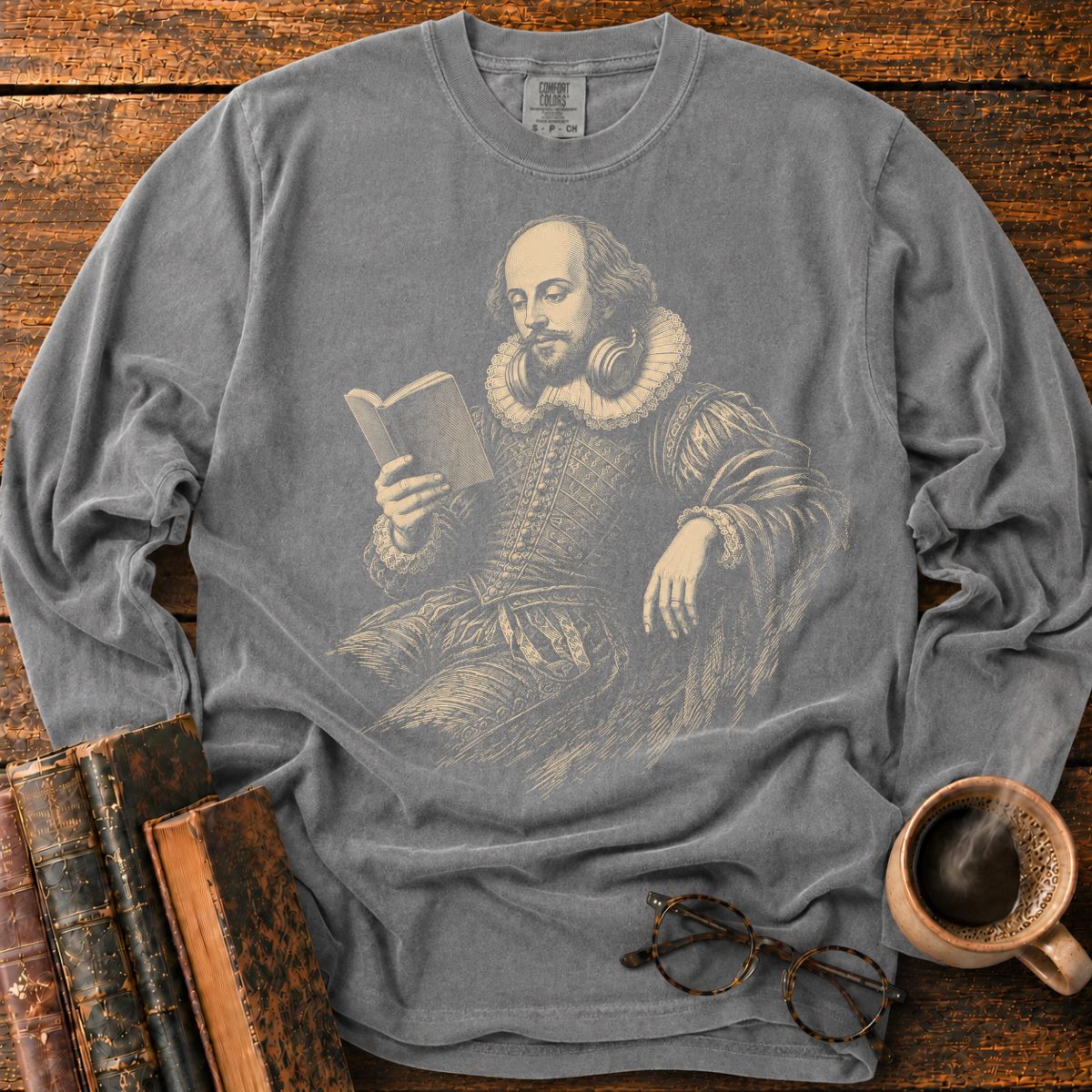 Shakespeare Reading With Headphones LS T-Shirt