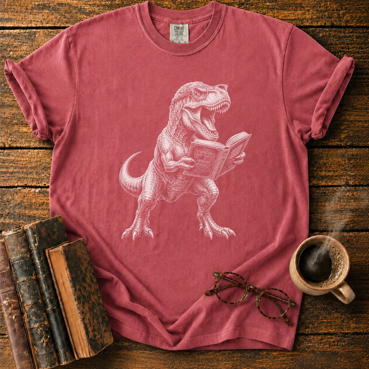 Nerdy T. Rex Reading T-Shirt