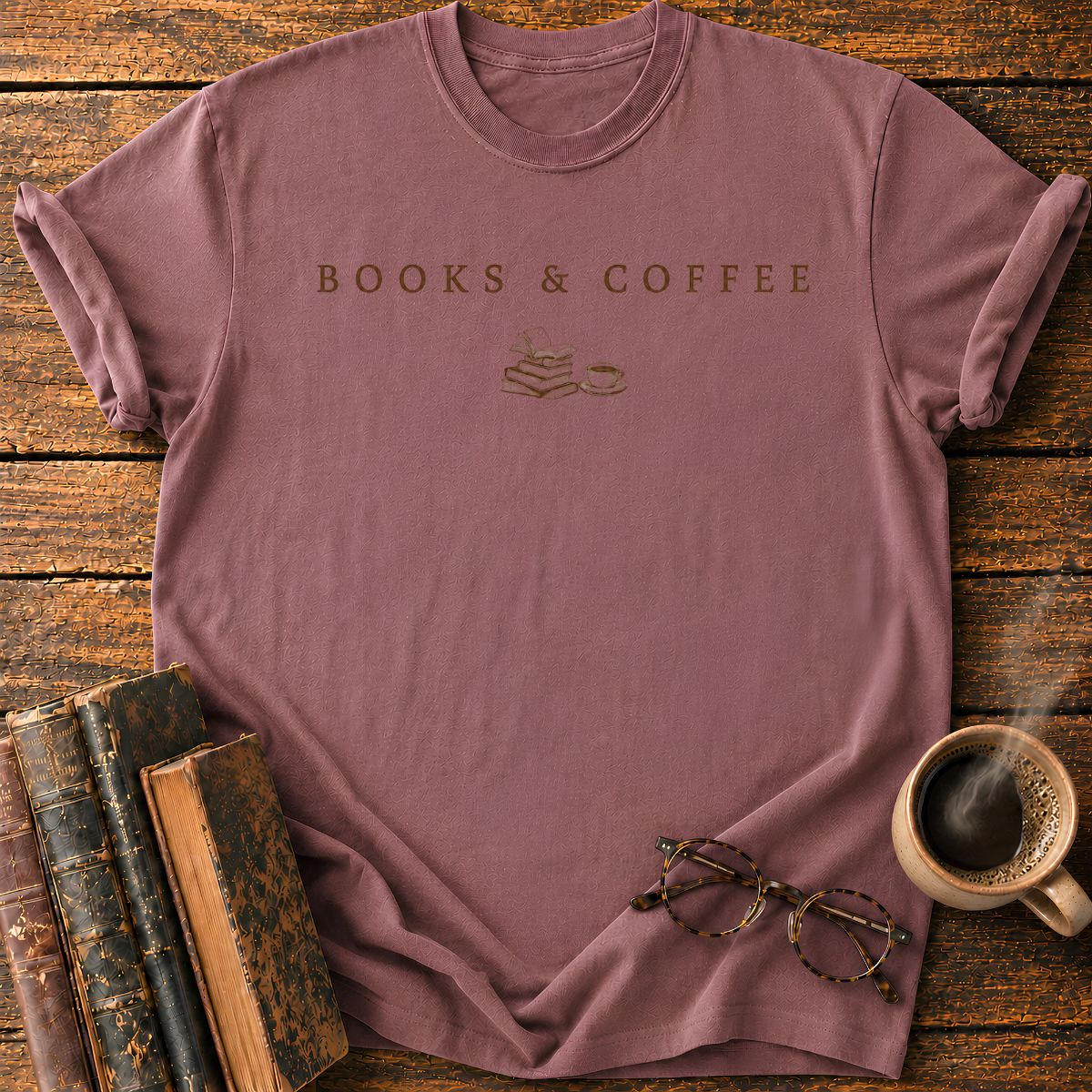 Books & Coffee Vintage Emblem T-Shirt