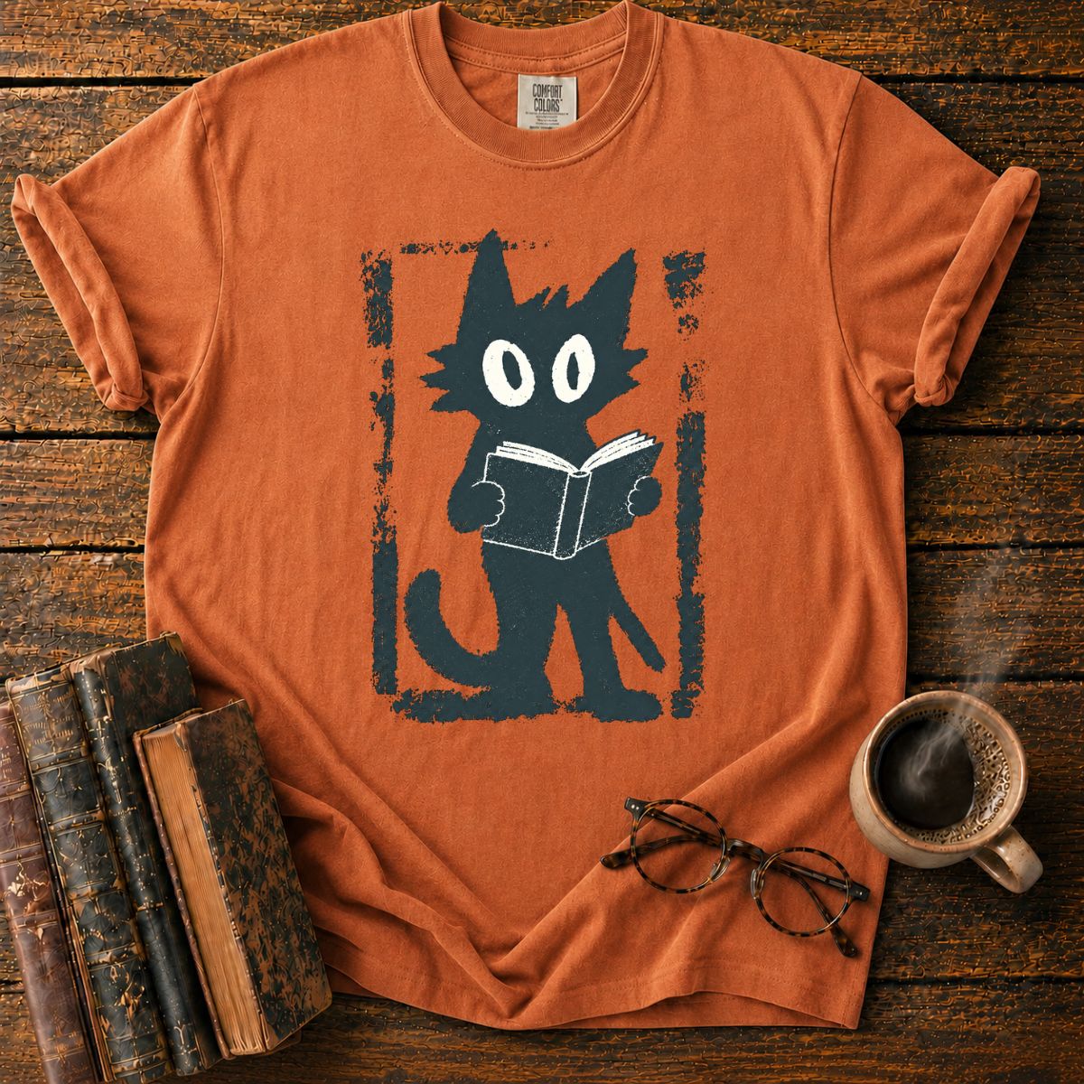 Vintage Cat Reading Screen Print T-Shirt