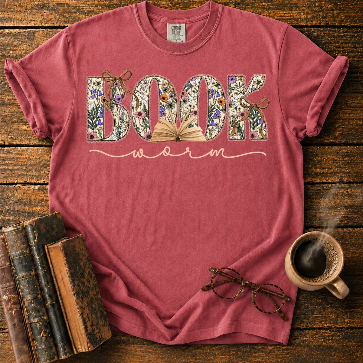 Floral Bookworm Typography T-Shirt