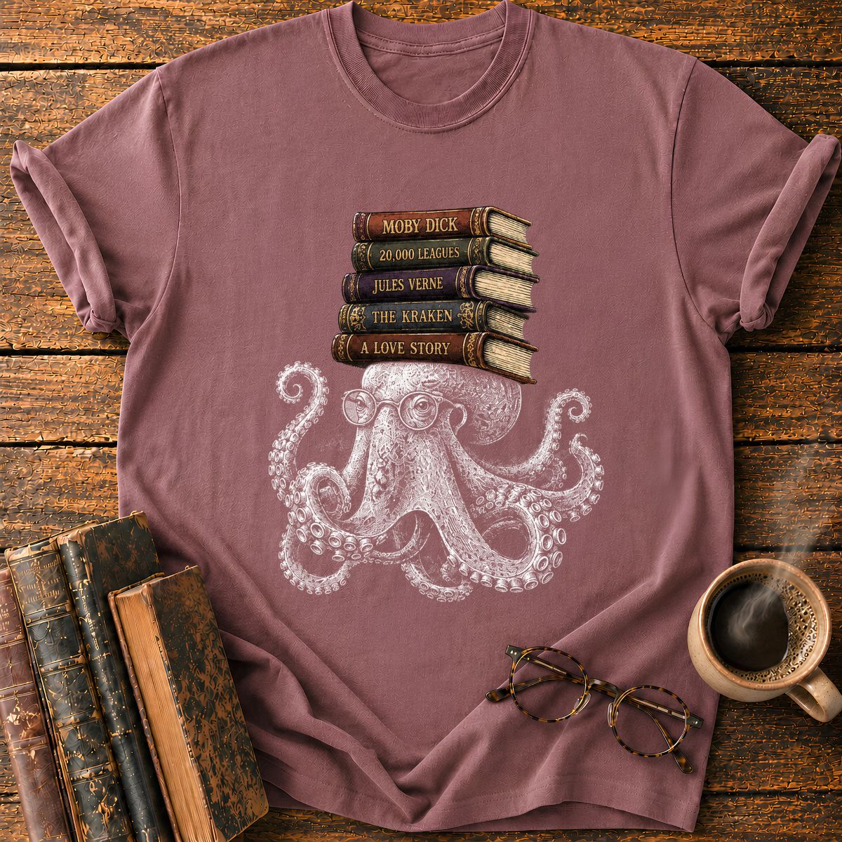 Octopus with Vintage Books T-Shirt