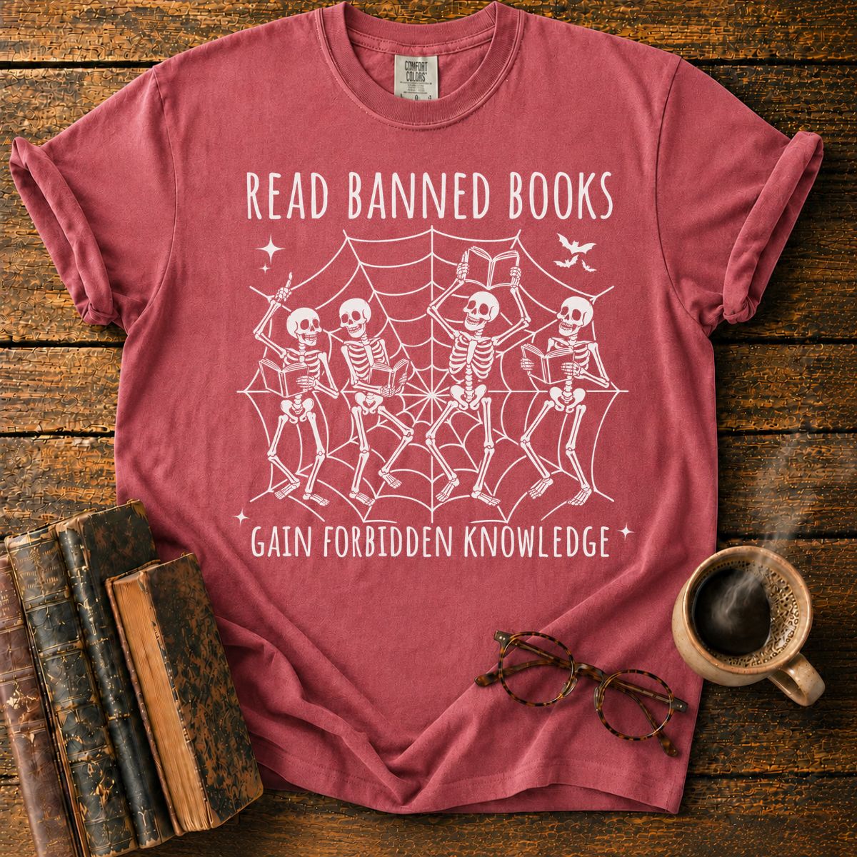 Dancing Skeletons Reading Banned Books T-Shirt