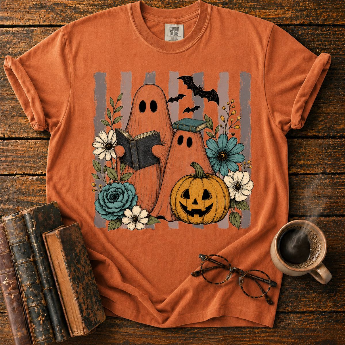 Vintage Ghosts, Books & Pumpki T-Shirt