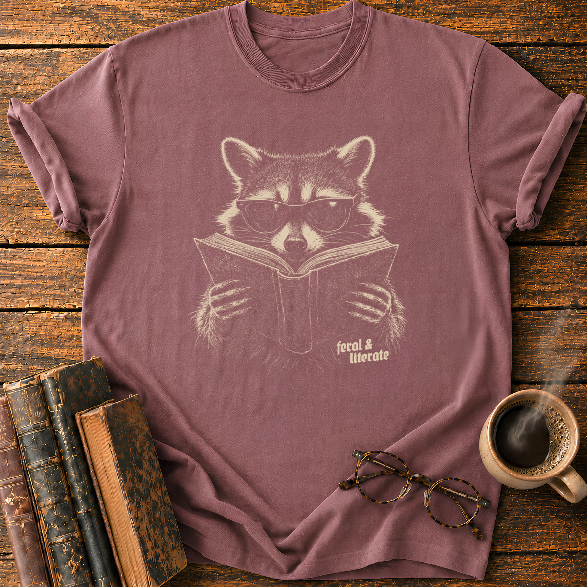 Raccoon Reading a Book T-Shirt