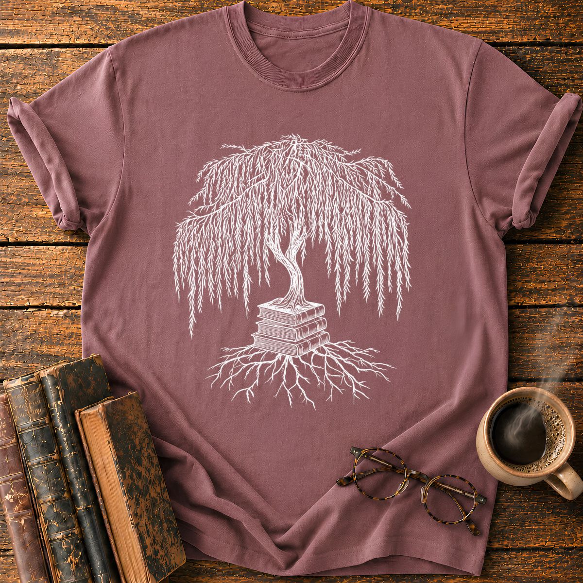 Weeping Willow Growing from Books T-Shirt
