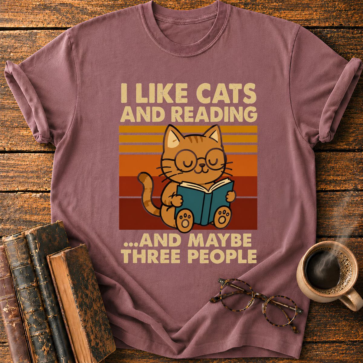 Retro Cat Reading T-Shirt