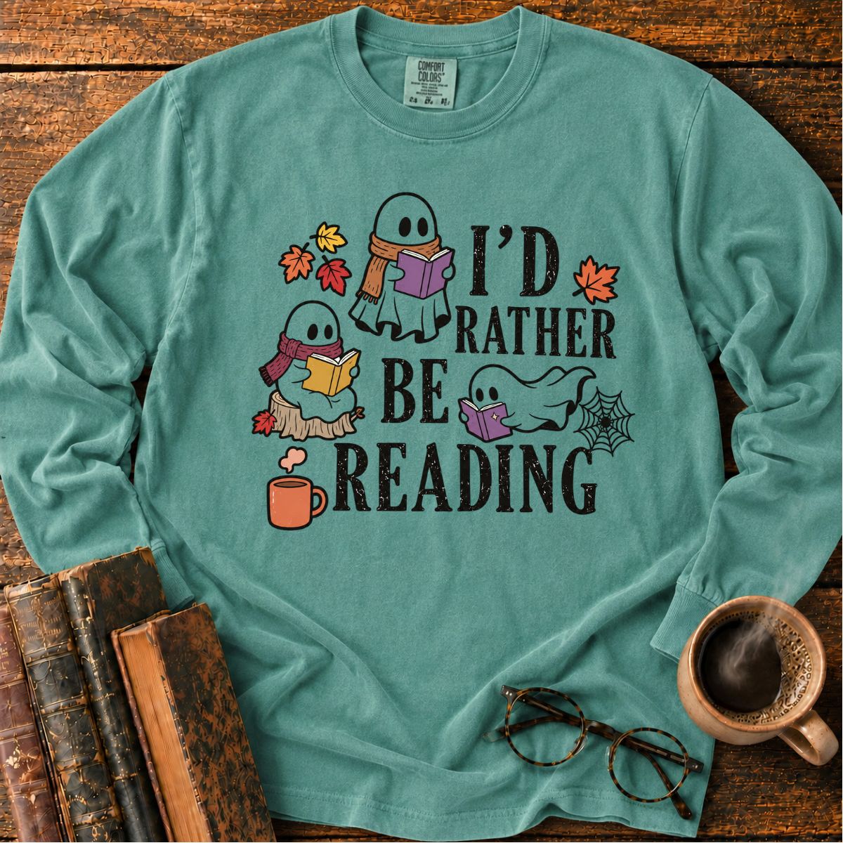 Cozy Halloween Ghosts Reading LS T-Shirt