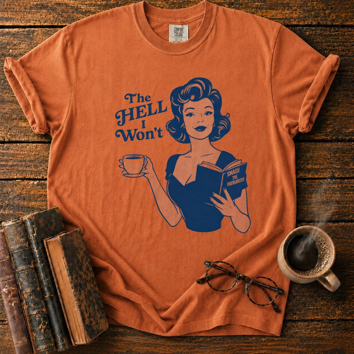 Vintage Housewife with a Revolutionary Book T-Shirt