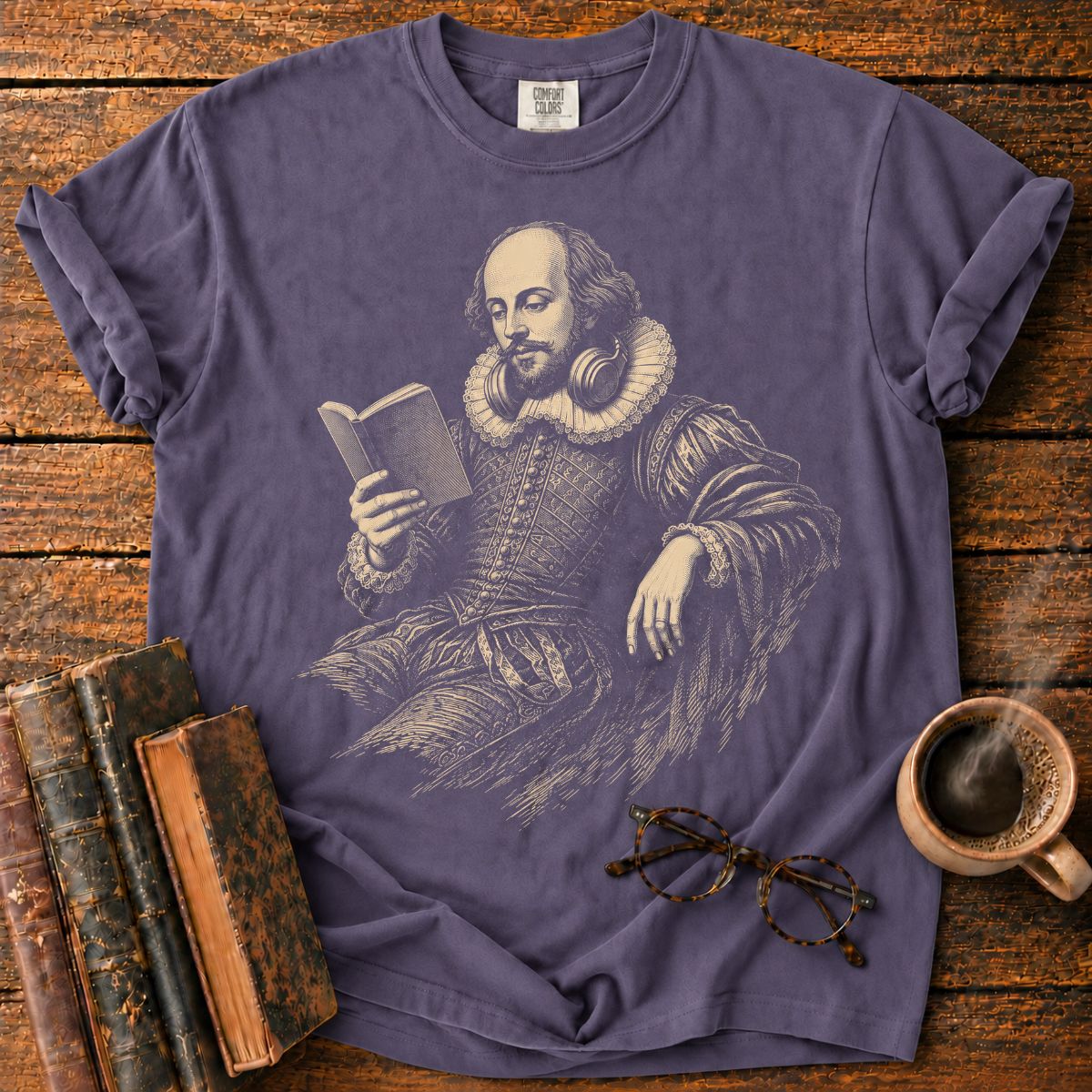 Shakespeare Reading With Headphones T-Shirt