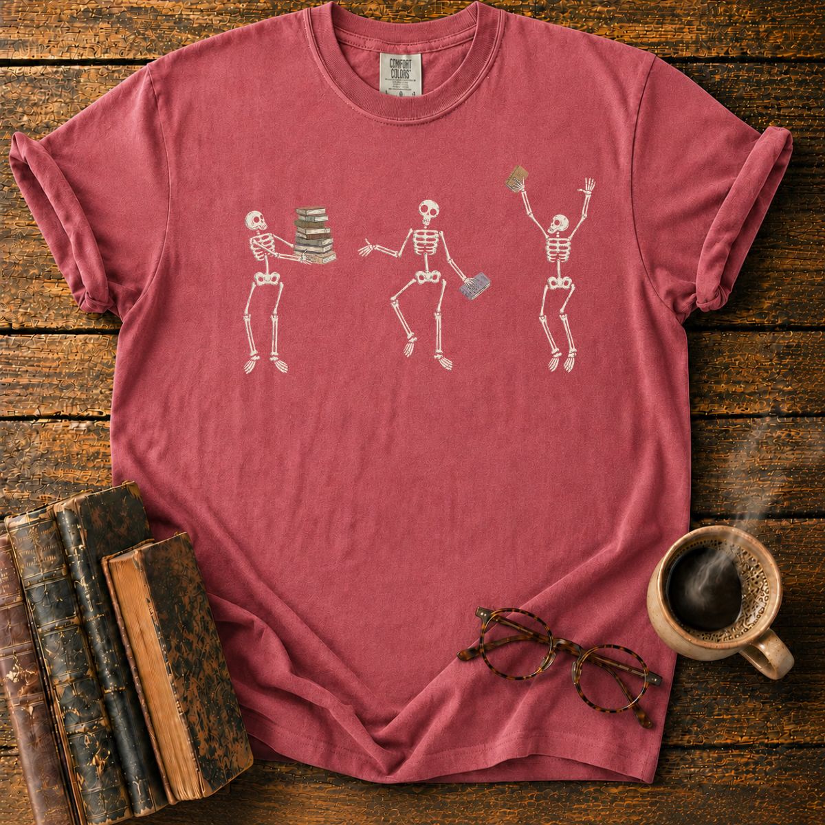 Dancing Skeletons with Books T-Shirt