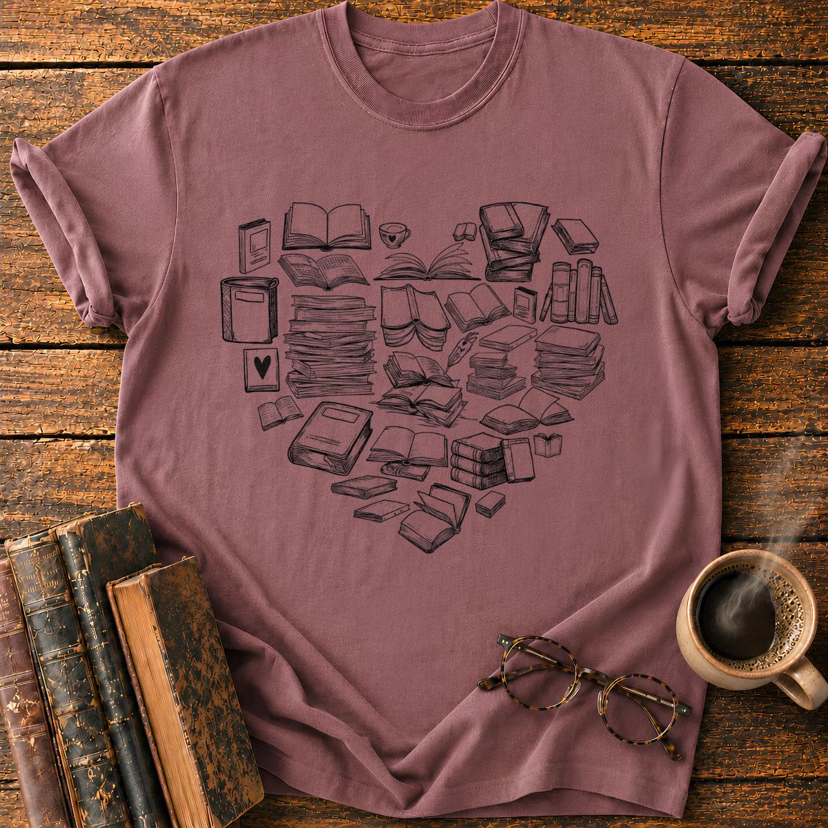 Heart of Books and Tea T-Shirt