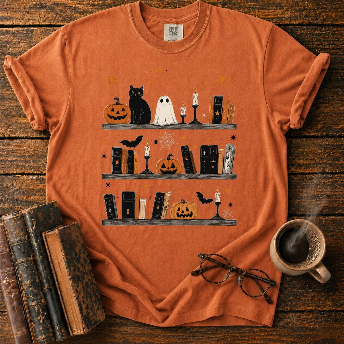 Spooky Halloween Bookshelf Display T-Shirt