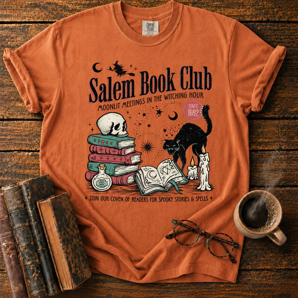 Salem Book Club Black Cat Witchy T-Shirt