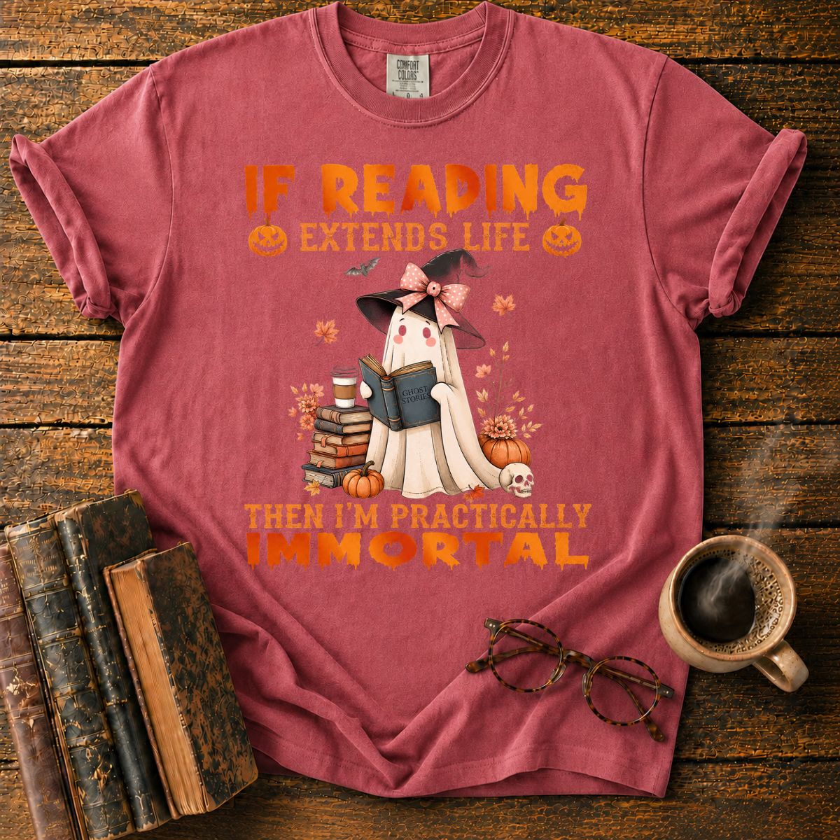 Cute Ghost Reading Halloween T-Shirt