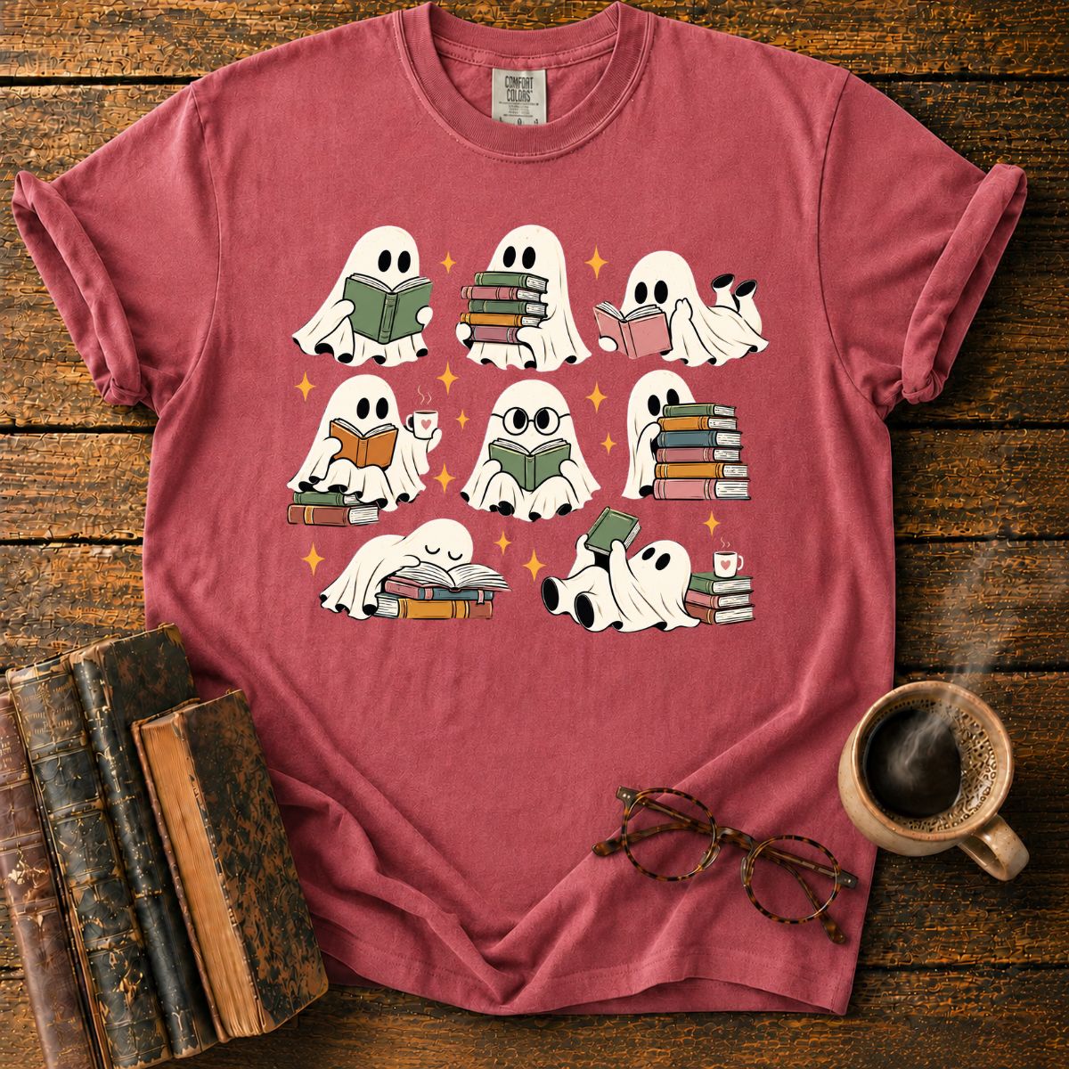 Cozy Ghosts Reading Books T-Shirt