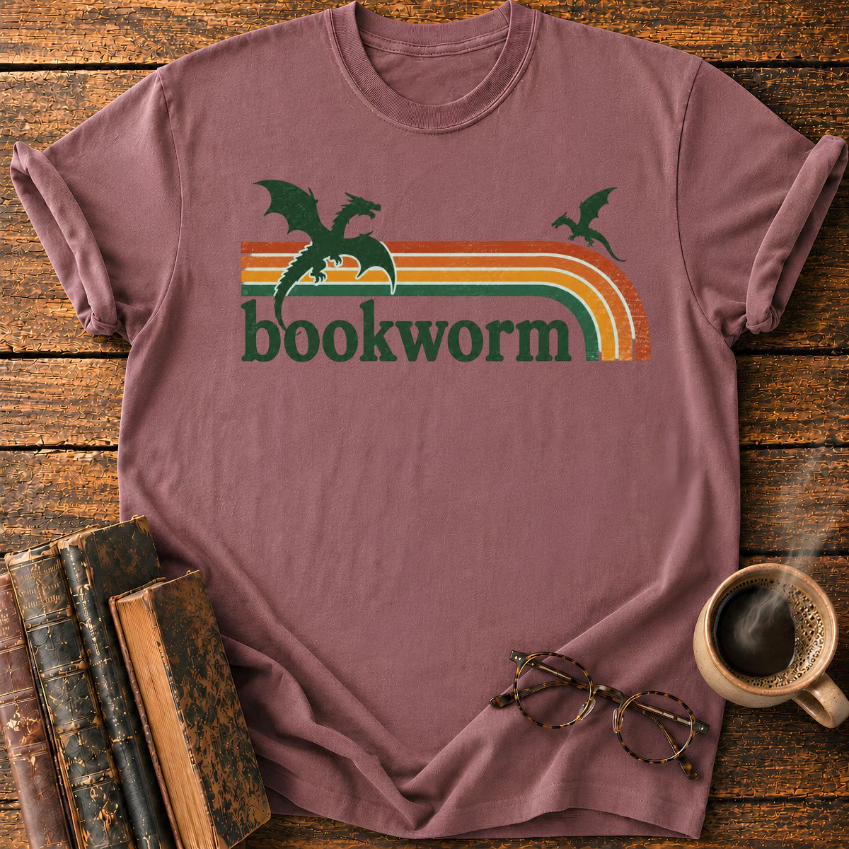 Retro Dragon Bookworm Emblem T-Shirt