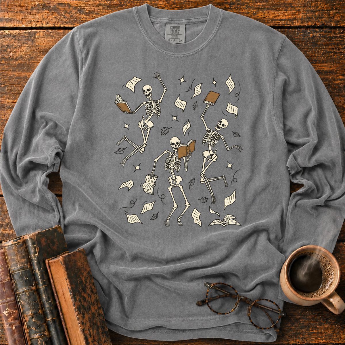 Dancing Skeletons Books LS T-Shirt