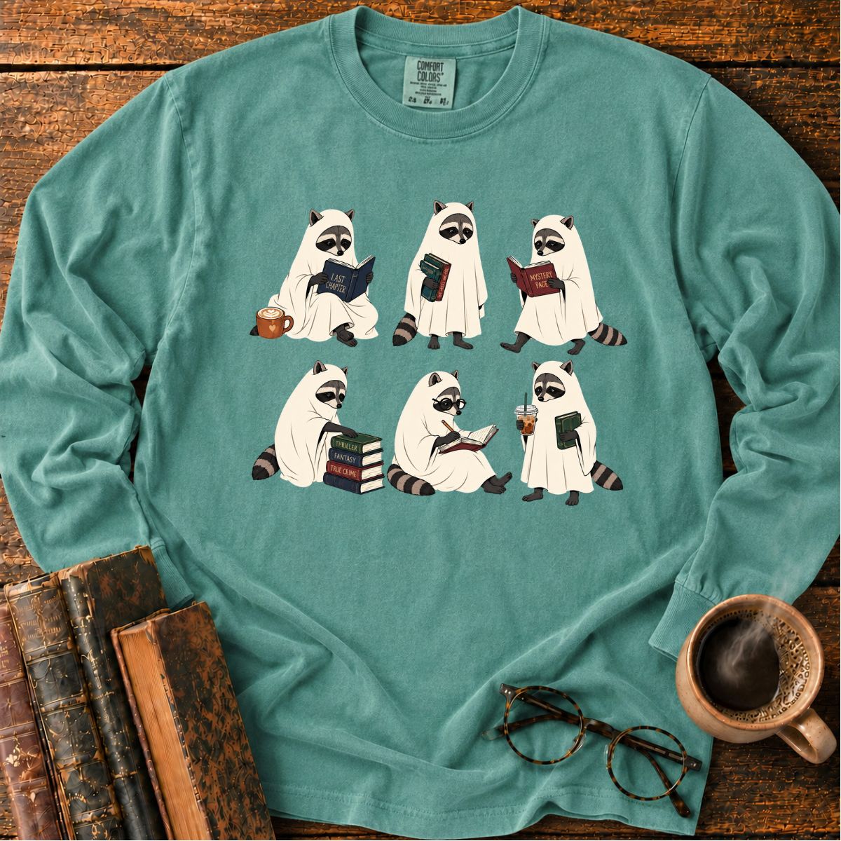 Ghostly Raccoons’ Cozy Book Club LS T-Shirt