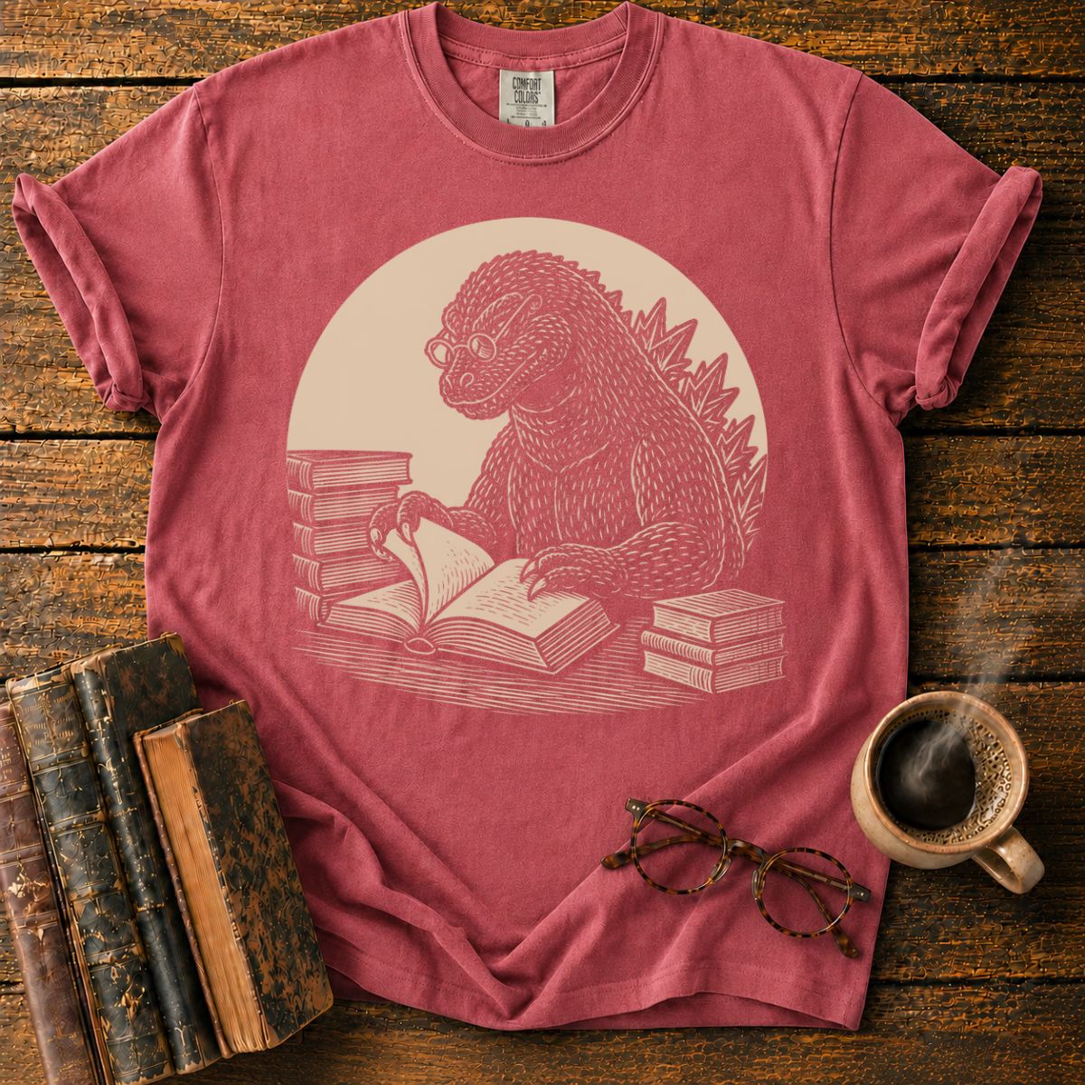 Scholarly Kaiju Reading Book T-Shirt