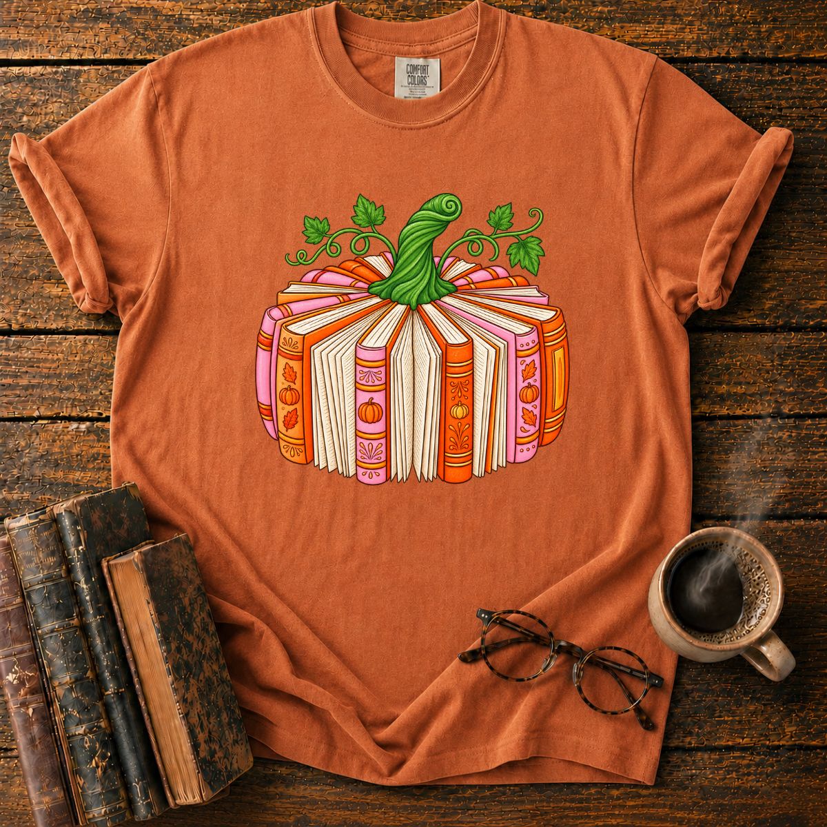 Whimsical Autumn Book Pumpkin T-Shirt