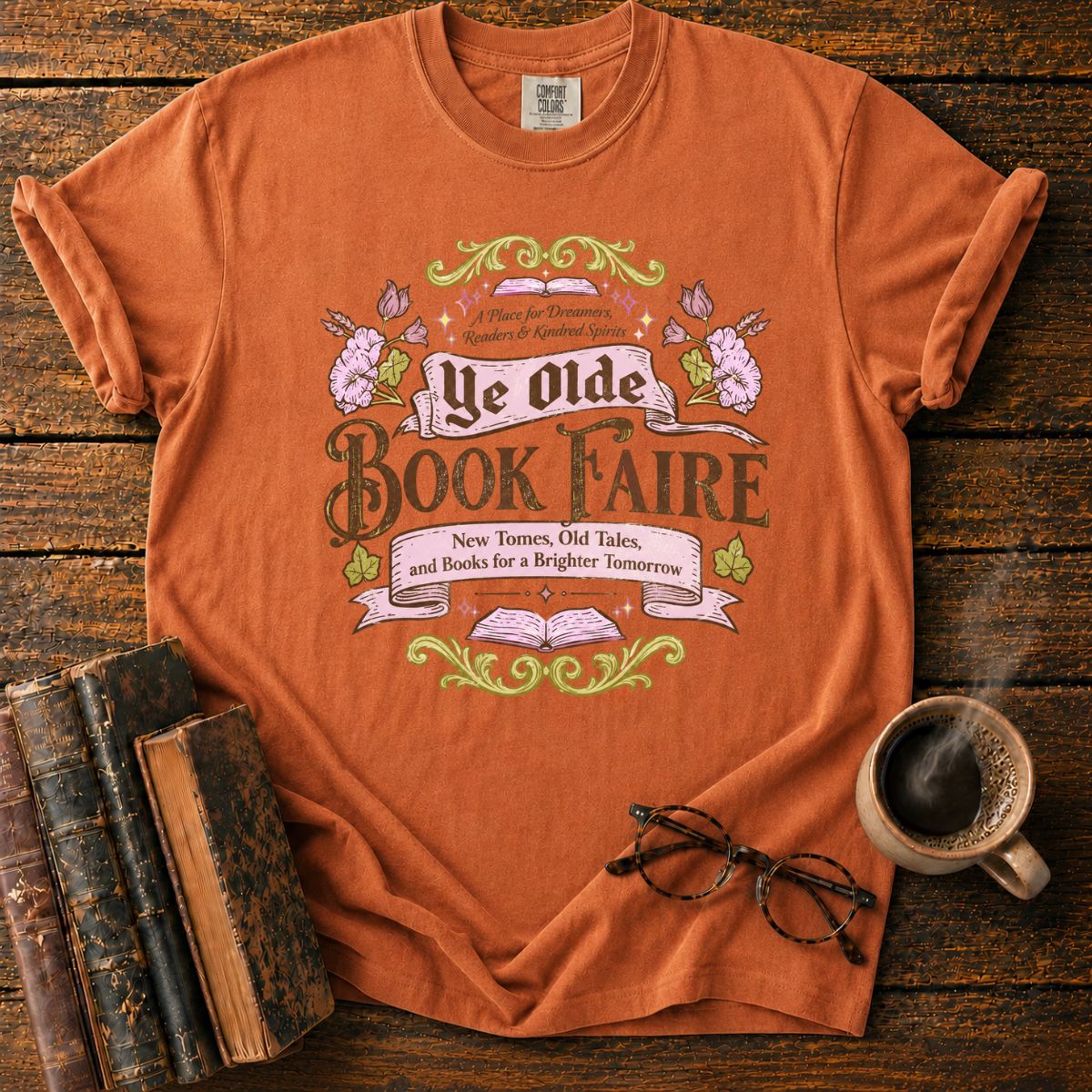 Ye Olde Book Faire Vintage Bookish T-Shirt