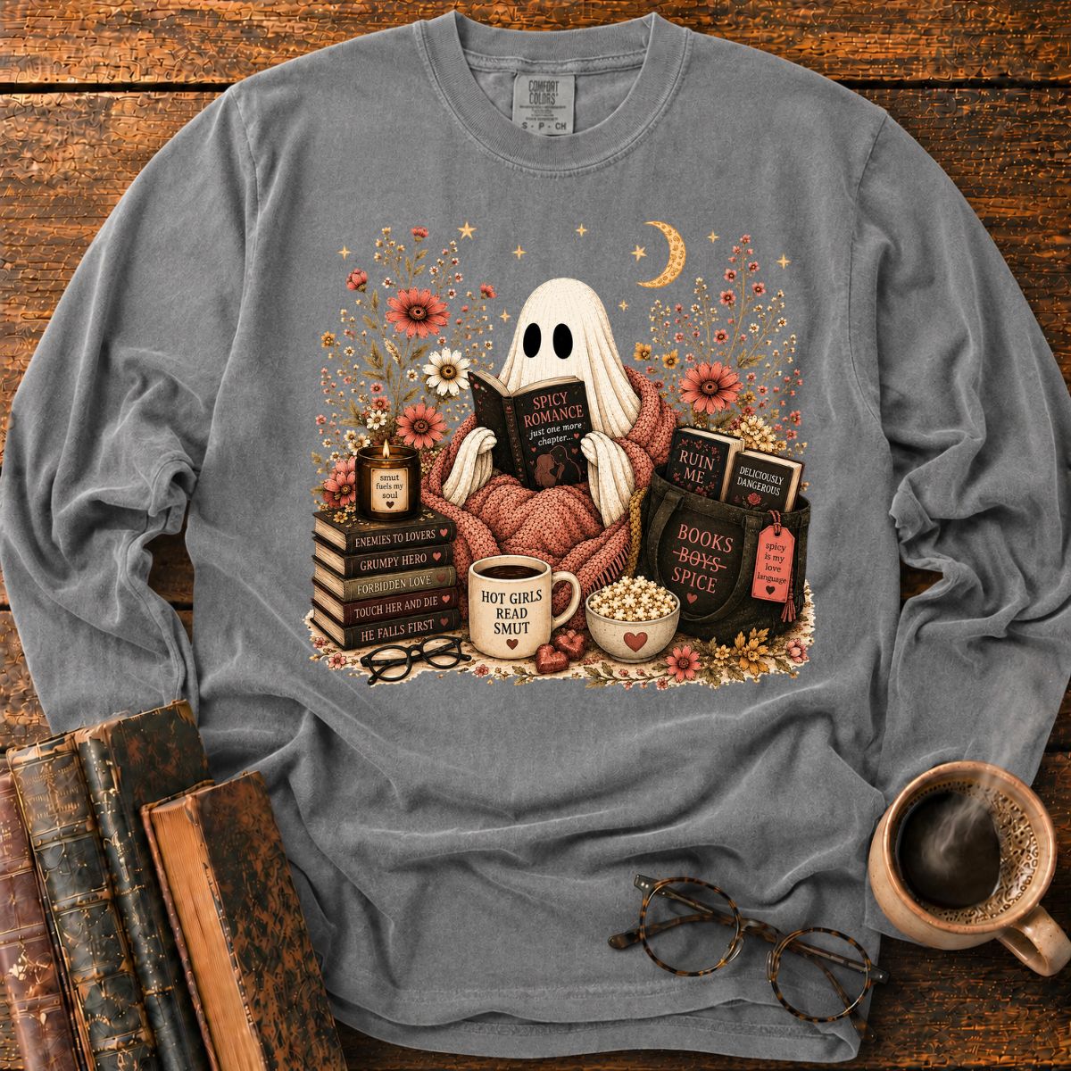 Ghost Reading Spicy Romance LS T-Shirt
