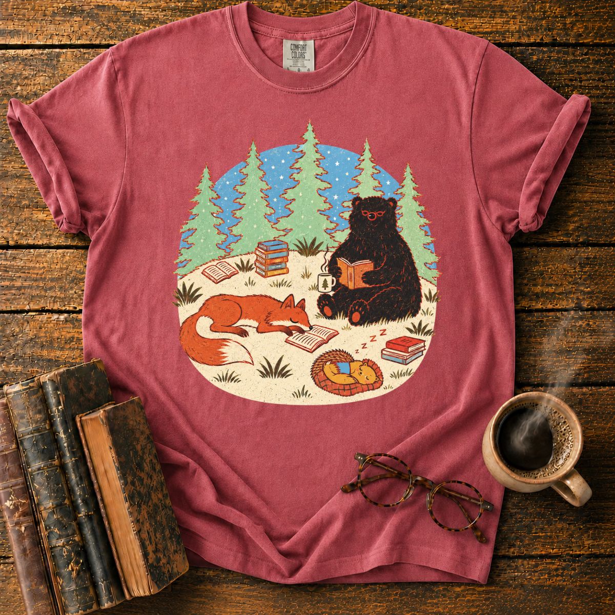Woodland Animals Reading Book Lover T-Shirt