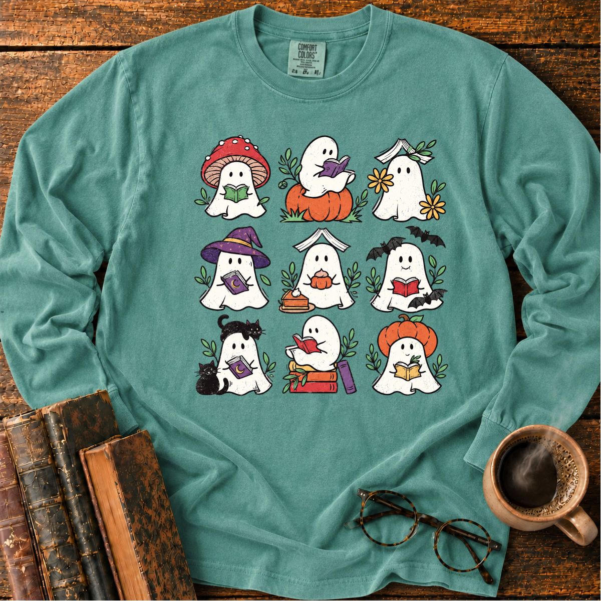 Ghosts Reading Books LS T-Shirt