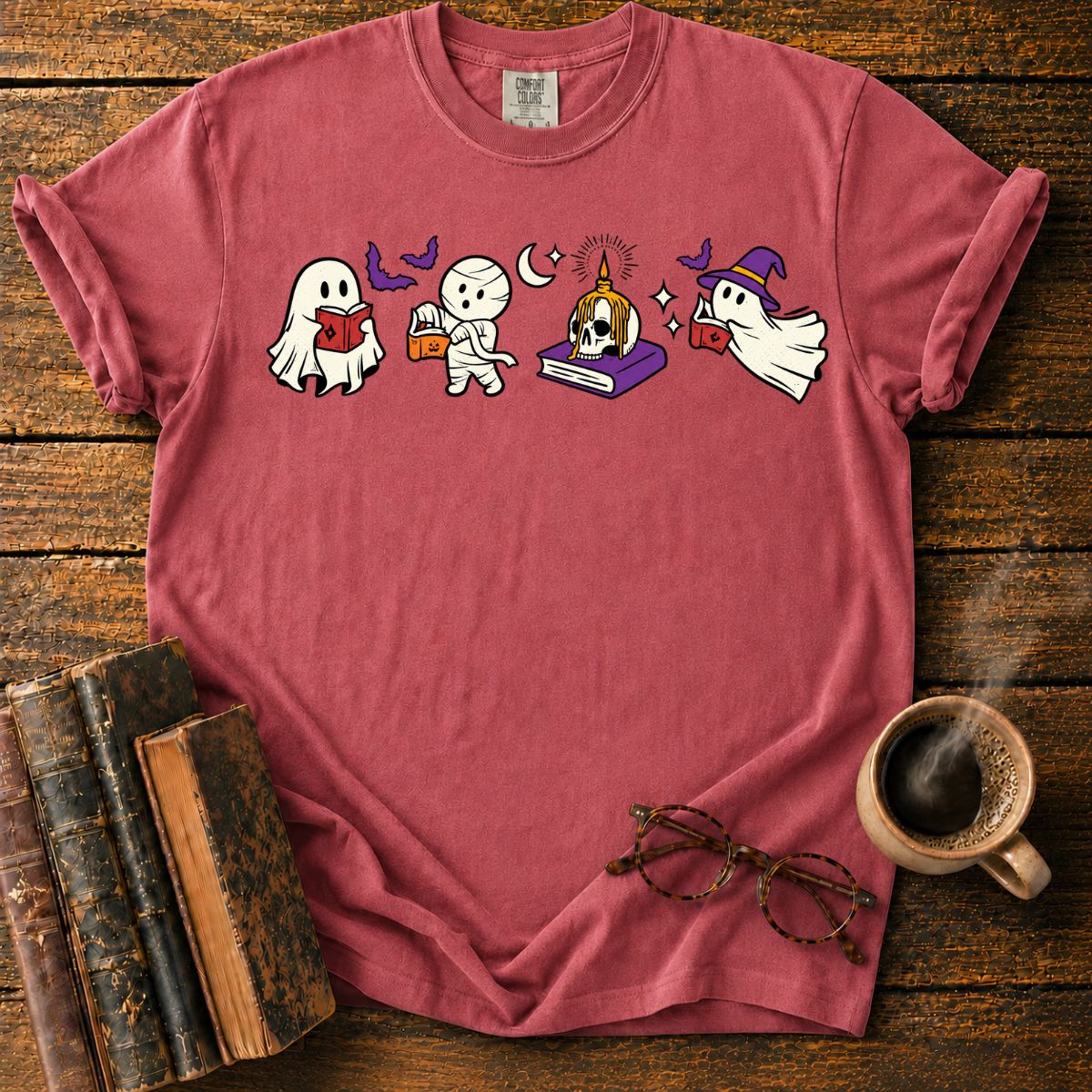 Spooky Reading Ghost Mummy Halloween T-Shirt