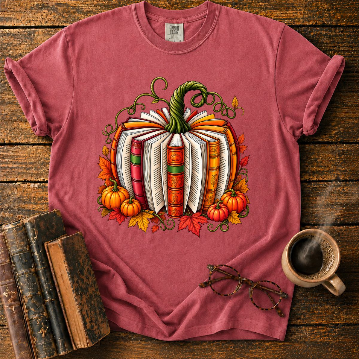 Whimsical Autumn Book Pumpkin T-Shirt