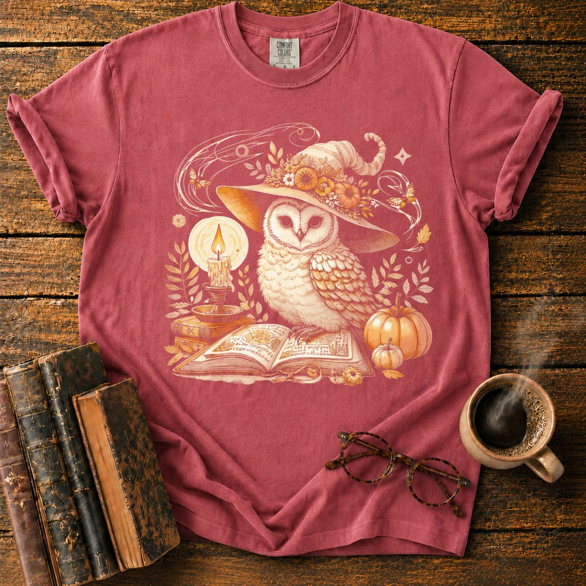 Whimsical Witch Owl Autumn Still Life T-Shirt