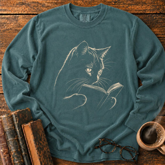 Bookish Cat Reading Long Sleeve T-Shirt