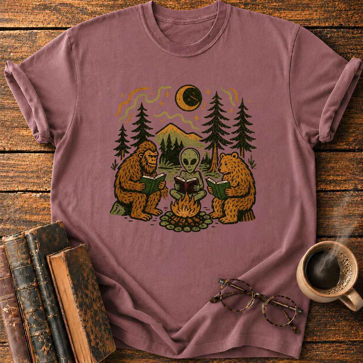 Campfire Friends Reading T-Shirt