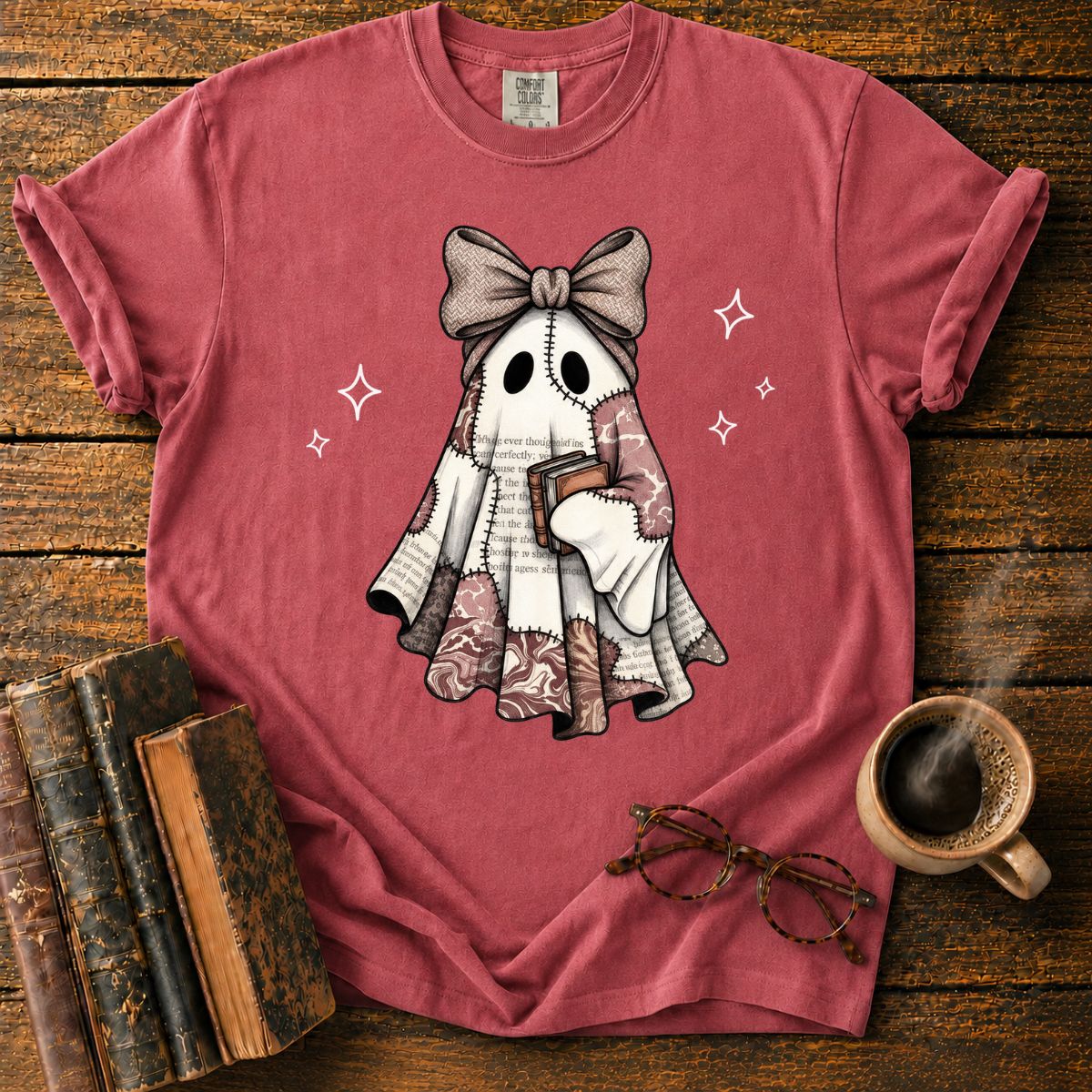 Ghost with Books and Sparkles T-Shirt