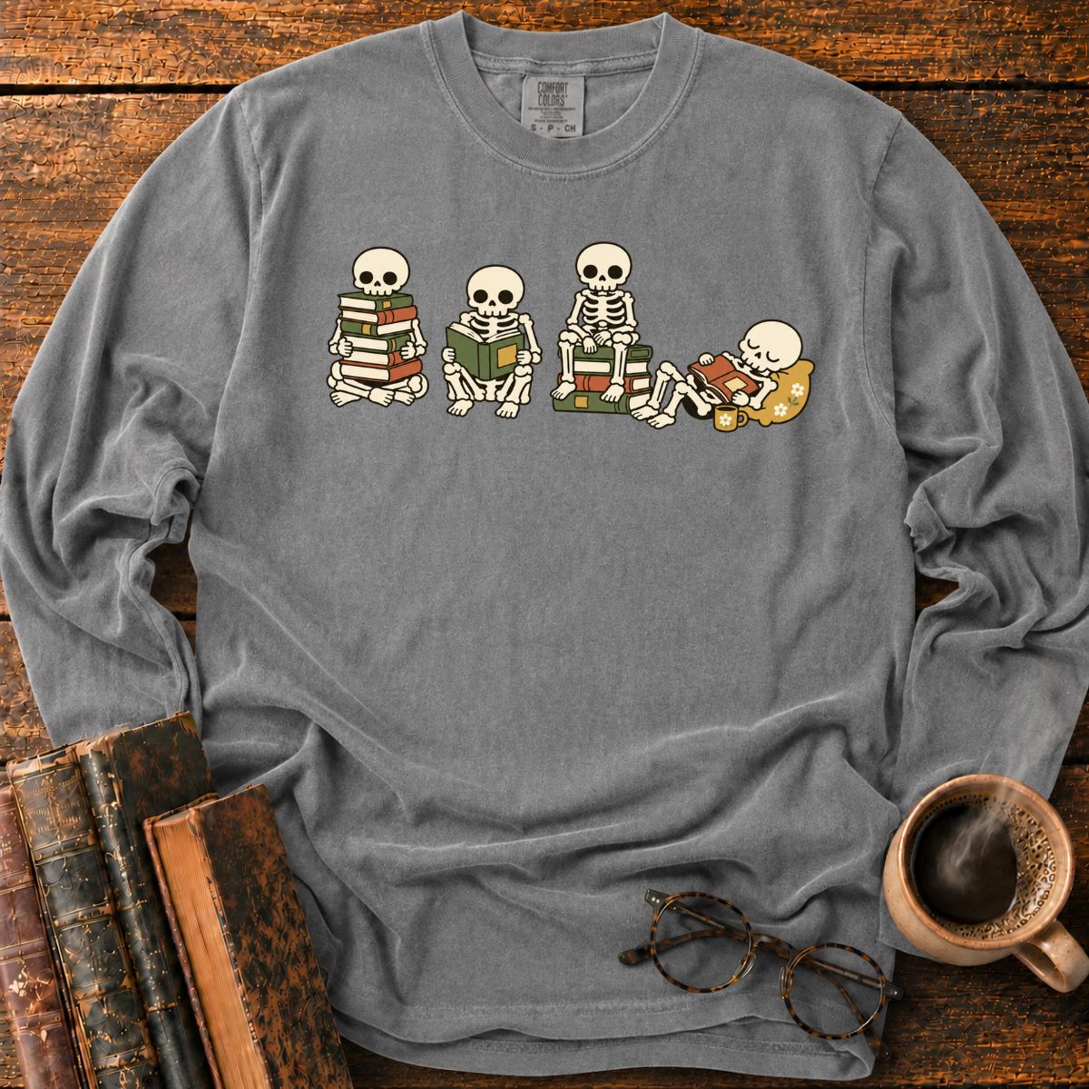Four-Reading-Skeletons LS T-Shirt