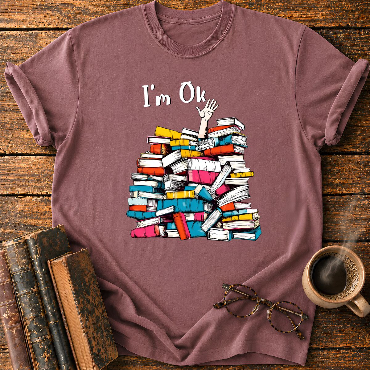 Book Pile With A Raised Hand T-Shirt
